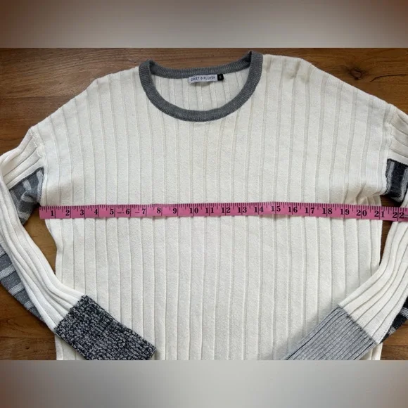 Zaket & Plover Cashmere Blend Ribbed Sweater Cream Grey Soft Long sz S/M - Picture 8 of 11